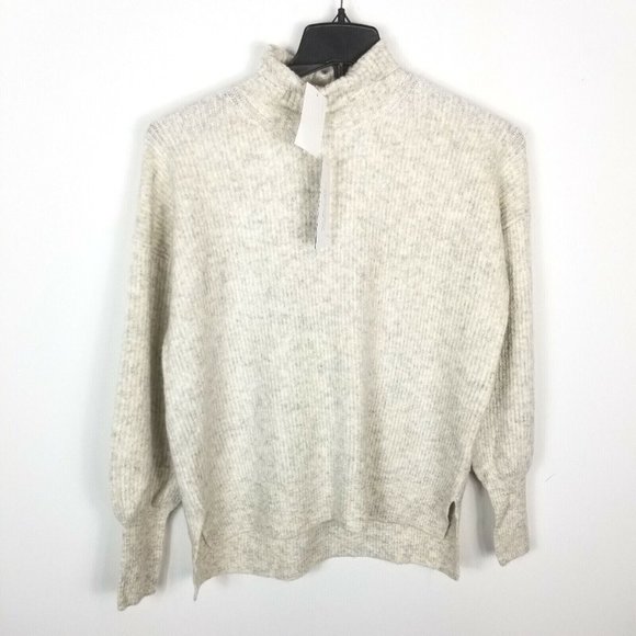 French Connection Womens Oatmeal  Balloon Sleeve Ribbed Turtleneck Pullover  S - Picture 3 of 6